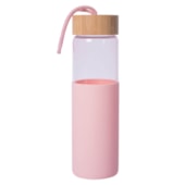 Kit 3 Garrafa Squeeze de Vidro Rose Com Tampa de Bambu E Base de Silicone - 650ml Kit 3 Garrafa Squeeze de Vidro Rose Com Tampa de Bambu E Base de Silicone - 650ml