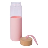 Kit 3 Garrafa Squeeze de Vidro Rose Com Tampa de Bambu E Base de Silicone - 650ml Kit 3 Garrafa Squeeze de Vidro Rose Com Tampa de Bambu E Base de Silicone - 650ml