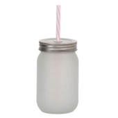 Kit 6 Copo Rústico Jateado Para Sublimação Com Tampa E Canudo Rosa E Branco 420ml