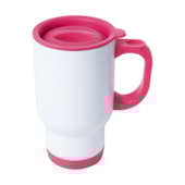 Kit 6 Copos Térmico Para Sublimação de Inox Branco Viagem Com Tampa Rosa - 475ml