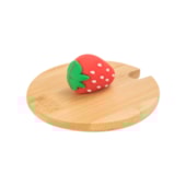 Kit 6 Tampa de Bambu Com Puxador Morango Para Caneca
