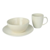 Kit Trio Caneca 220ml, Bowl 500ml Com Prato de Cerâmica para Sublimação Especial Off White Resinada