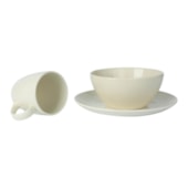 Kit Trio Caneca 220ml, Bowl 500ml Com Prato de Cerâmica para Sublimação Especial Off White Resinada