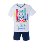 Pijama Maga Curta Azul Marinho Infantil Para Sublimação