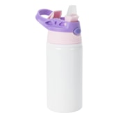 Squeeze Garrafa Aluminio Kids Branca Bico Rosa Lilas 500ml