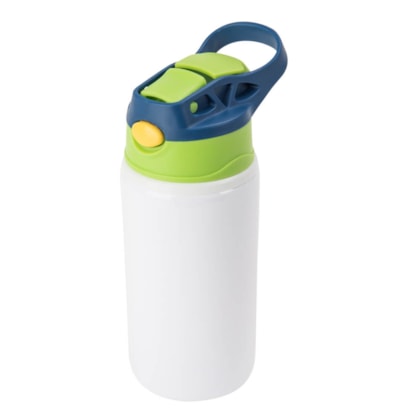 Squeeze Garrafa Aluminio Para Sublimaçao Kids Branca Bico Azul / Verde 500ml