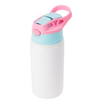 Squeeze Garrafa Aluminio Para Sublimaçao Kids Branca Bico Rosa / Azul 500ml